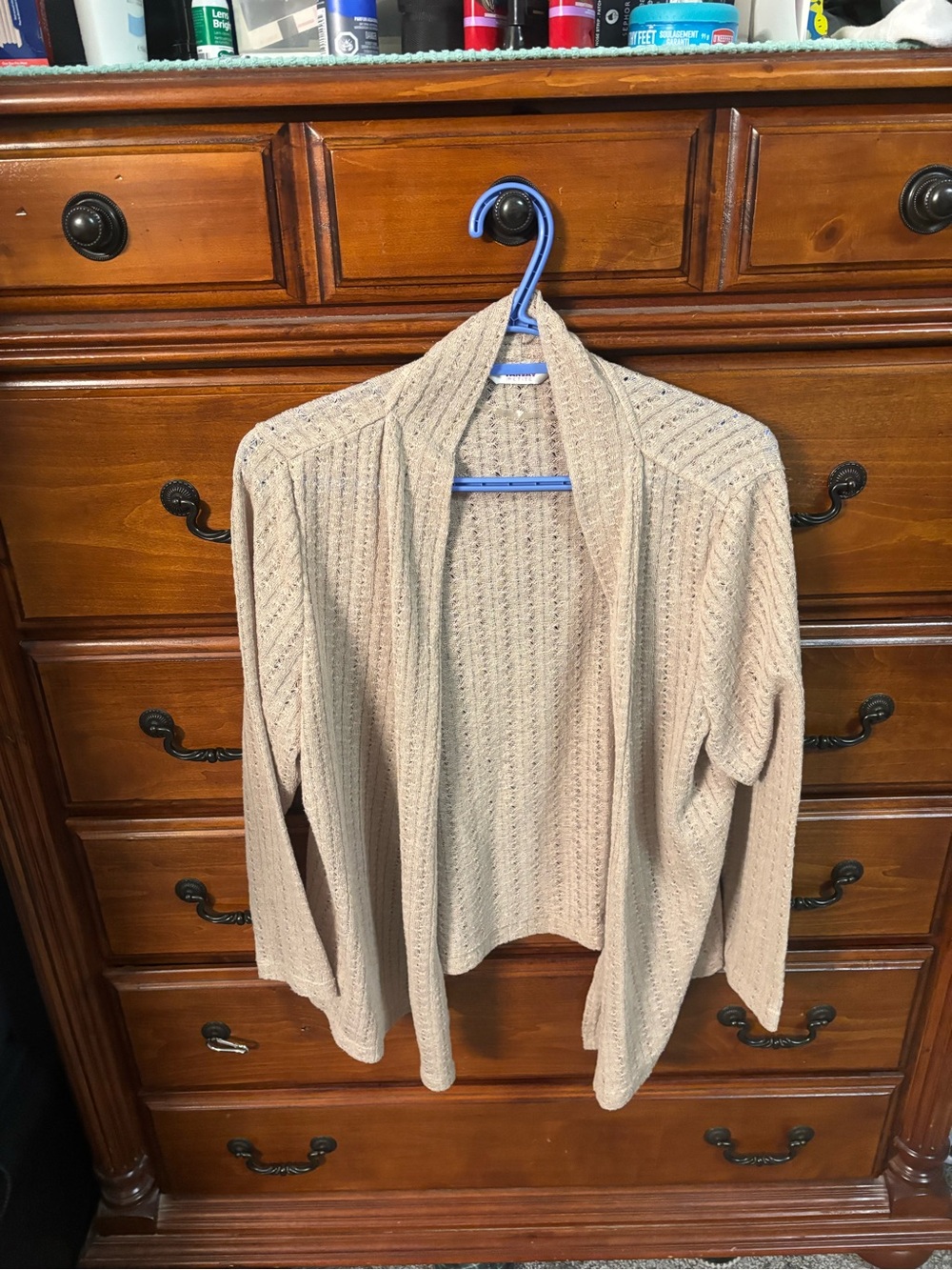 TanJay Light Beige Open-Front Knit Cardigan